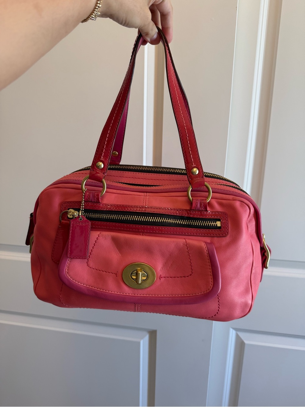 Coach Coral Pink Leather Shoulder Bag